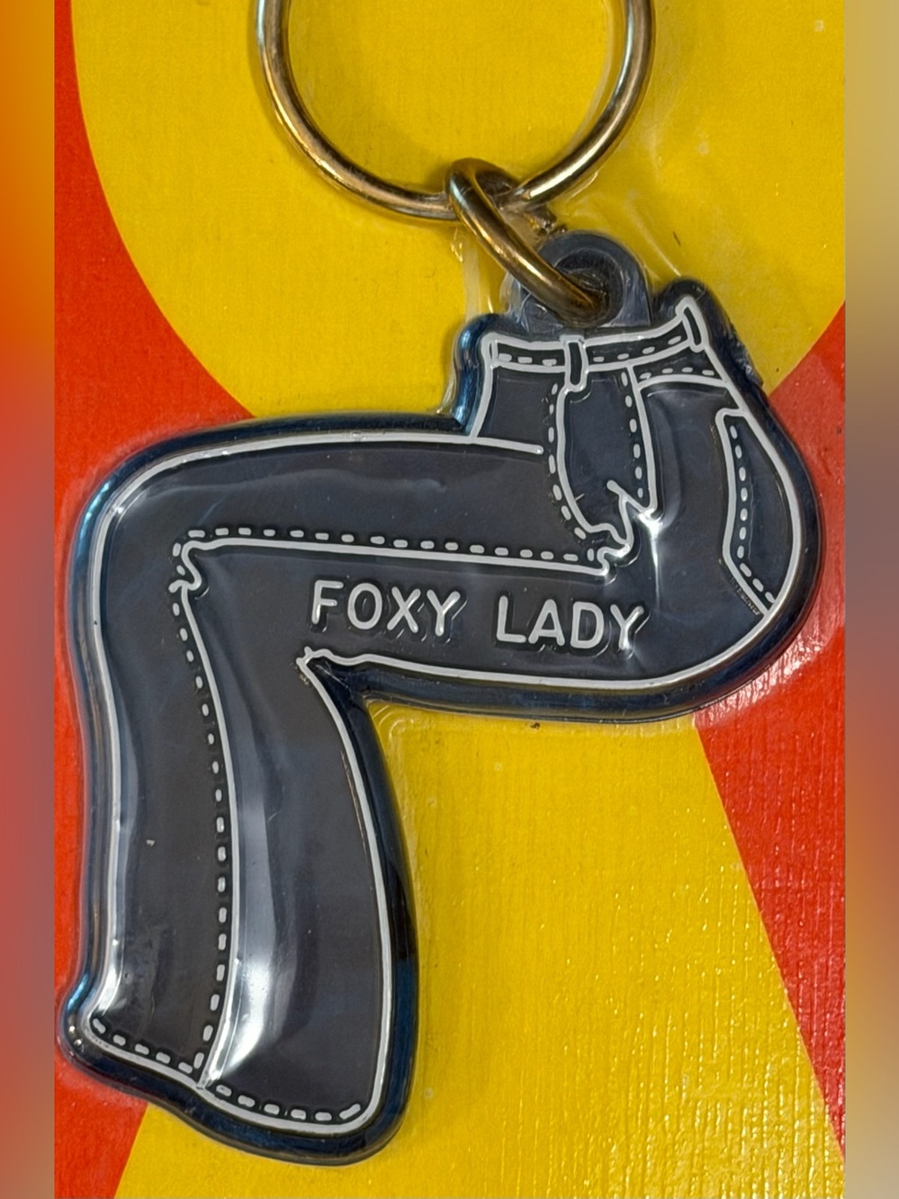 Vintage 1970s “Foxy Lady” Novelty Key Ring on Original Card NOS